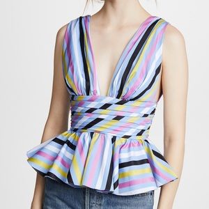 NWT Caroline Constas Paros Plunge Neckline Striped Peplum Top XS